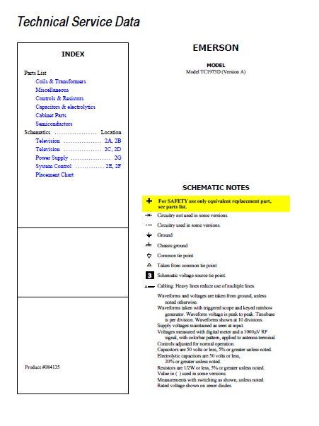 Emerson TC1973D Service Data Schematics