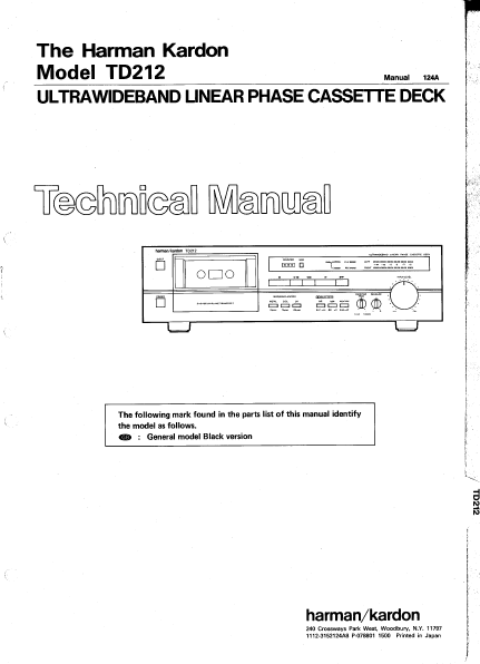 Harman Kardon TD212 Cassette Deck Technical Manual