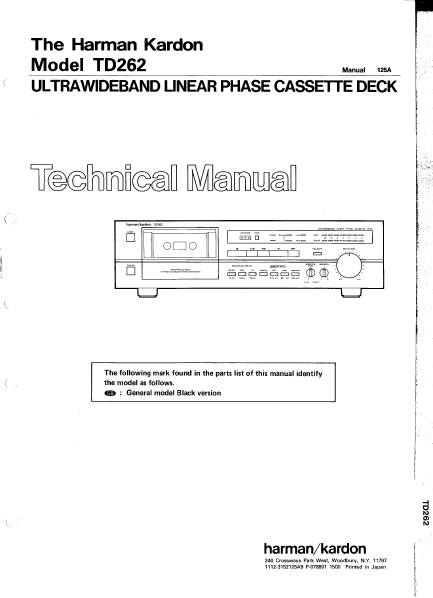 Harman Kardon TD262 Cassette Deck Technical Manual