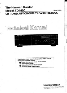 Harman Kardon TD4400 Cassette Deck Technical Manual