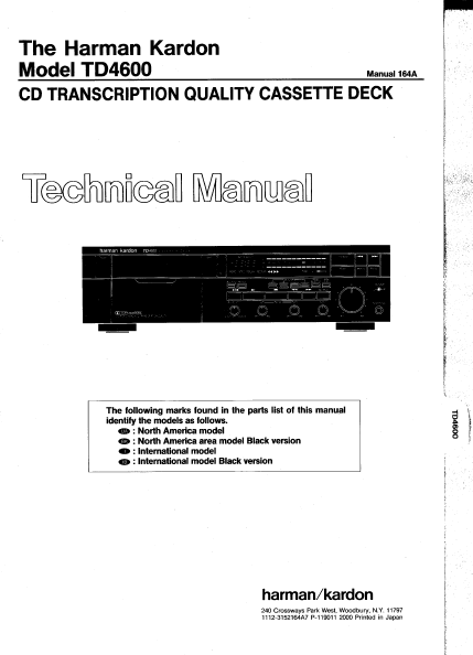 Harman Kardon TD4600 Cassette Deck Technical Manual