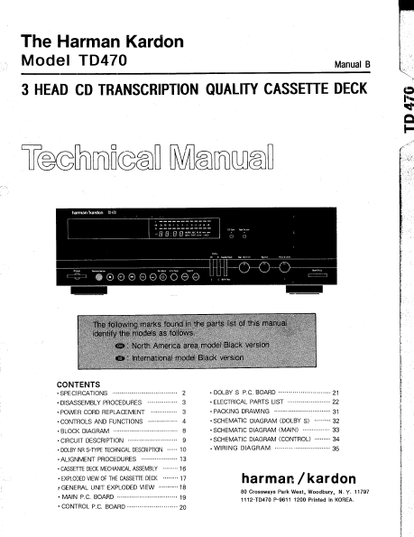 Harman Kardon TD470 Cassette Deck Technical Manual