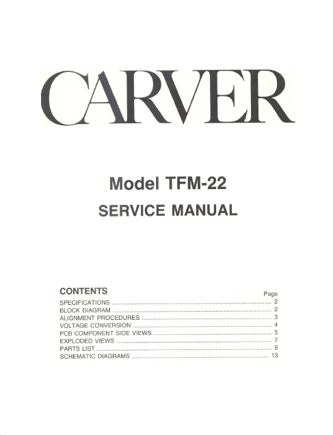 CARVER  TFM22 Stereo Amplifier Instruction Manual
