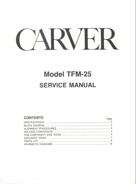CARVER  TFM25 Stereo Amplifier Instruction Manual