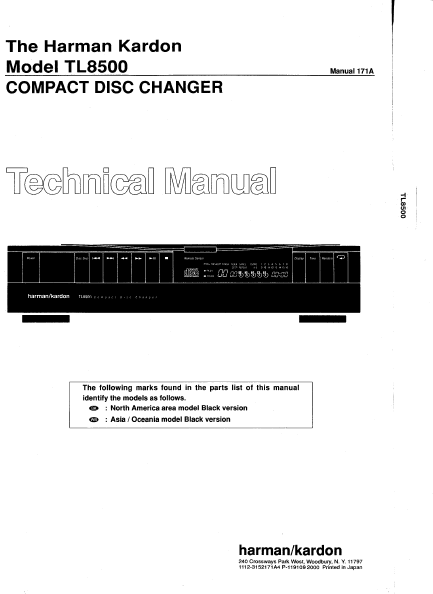 Harman Kardon TL8500 Compact Disc Changer Technical Manual