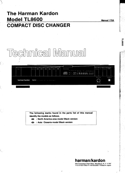 Harman Kardon TL8600 Compact Disc Changer Technical Manual