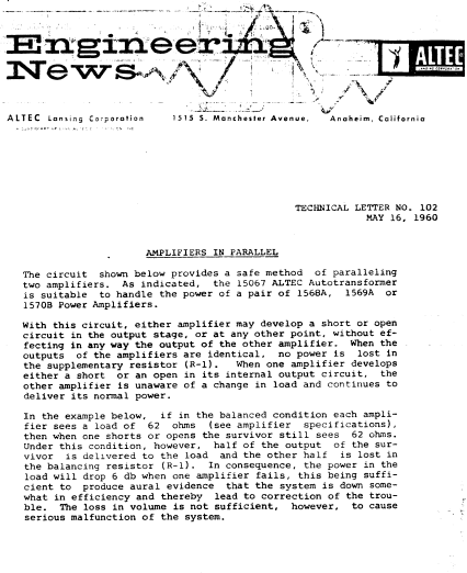 ALTEC TL-102 Power Amplifier Operations Manual