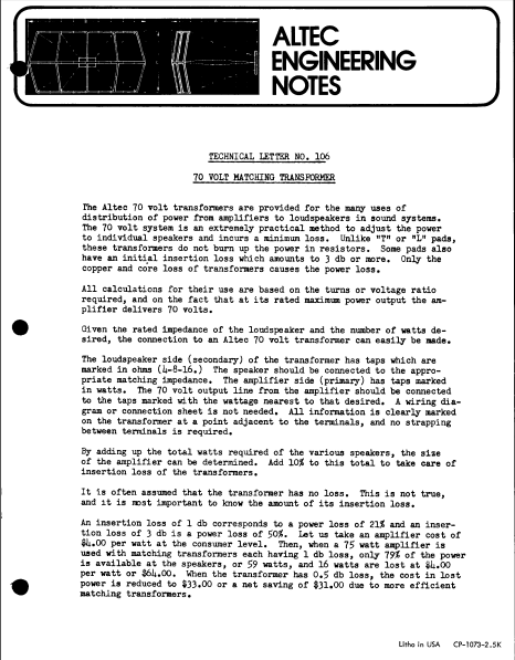 ALTEC LANISNG TL-106 Operations Manual