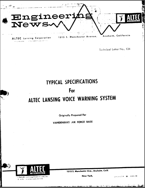 ALTEC TL-134 Voice Warning System Service Manual