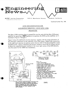 ALTEC TL-146 Microphones and Pre Amplifiers Engineering News