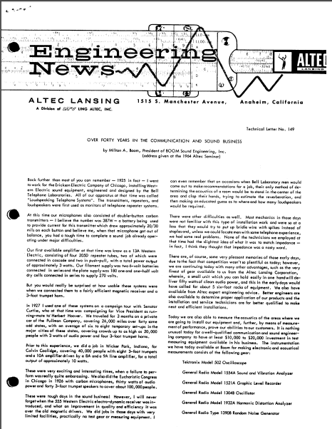 ALTEC LANSING TL-149 Engineering News