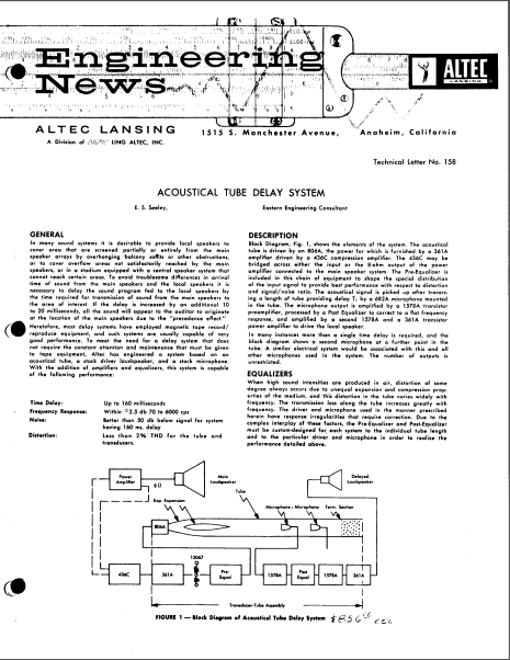 ALTEC LANSING TL-158 Engineering News Instructional Manual