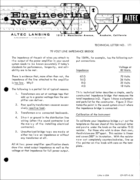 ALTEC LANSING TL-171 Instructional Manual
