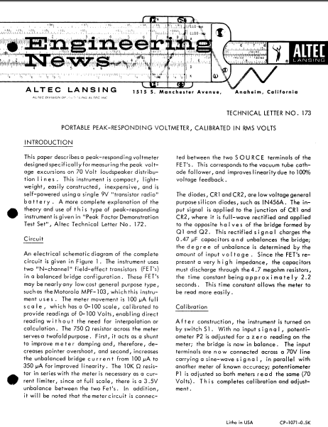 ALTEC LANSING TL-173 Instructional Manual