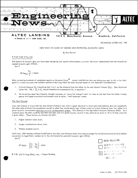 ALTEC LANSING TL-198 Instructional Manual