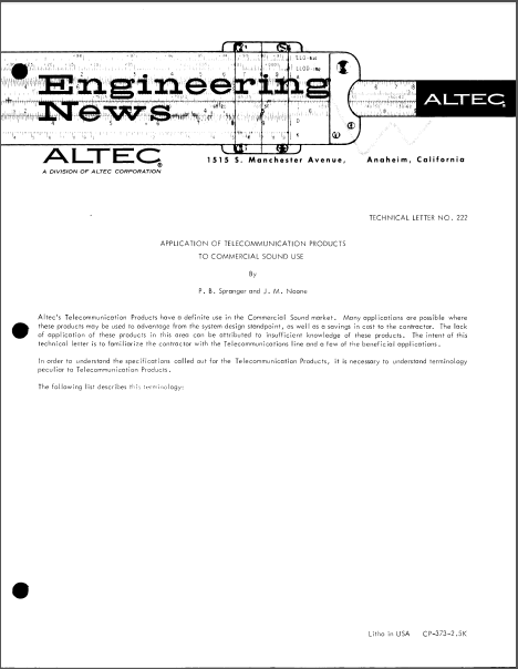 ALTEC LANSING TL-222 Communications Owner's Manual