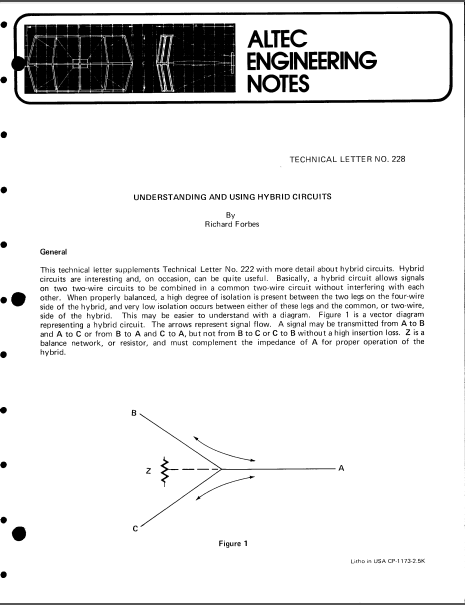 ALTEC LANSING TL-228 Hybrid Circuits Owner's Manual