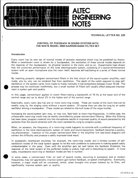 ALTEC LANSING TL-229 Filter Set Owner's Manual