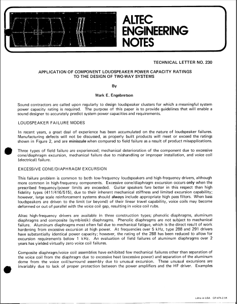 ALTEC LANSING TL-230 2Ways System Owner's Manual