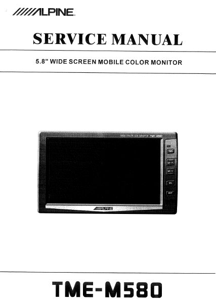 ALPINE TME-M580 Mobile Color Monitor Service Manual
