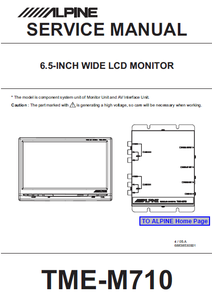ALPINE TME-M710 6.5 Inch Wide LCD Monitor Service Manual – Electronic ...