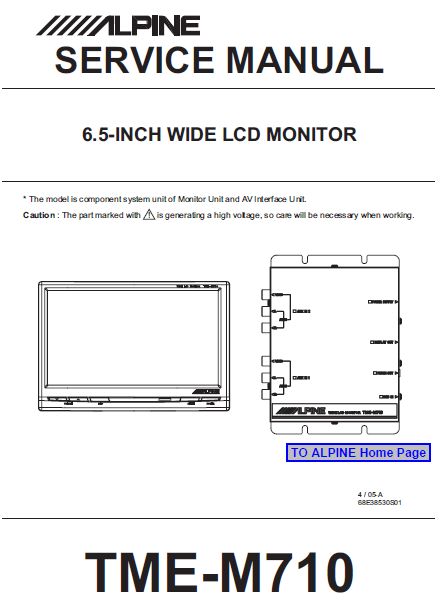 ALPINE TME-M710 6.5 Inch Wide LCD Monitor Service Manual
