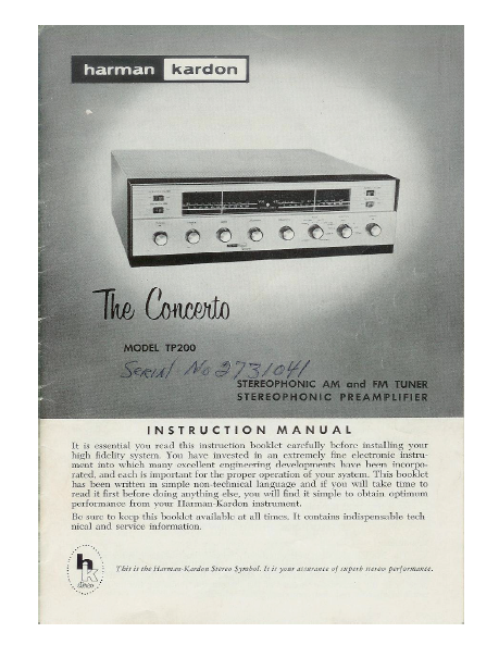 Harman Kardon The Concerto TP200 Instruction Manual