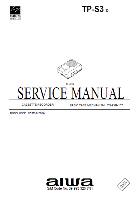AIWA TP S3 D Cassette Recorder Instructions Manual