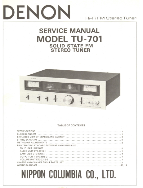 DENON TU-701 Stereo Tunner Service Manual