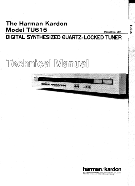 Harman Kardon TU615 Digital Synthesized Tuner Technical Manual