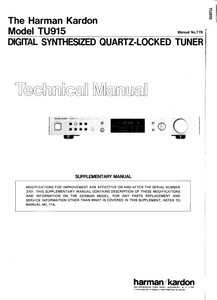 Harman Kardon TU915 Digital Synthesized Tuner Technical Manual
