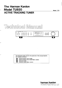 Harman Kardon TU920 Active Tracking Tuner Technical Manual