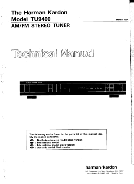 Harman Kardon TU9400 Stereo Tuner Technical Manual