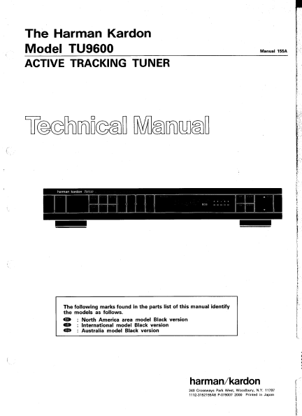 Harman Kardon TU9600 Active Tracking Tuner Technical Manual