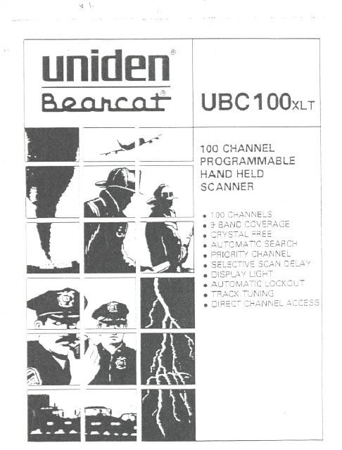BEARCAT UBC-100XLT Hand Held Scanner Owner's Manual