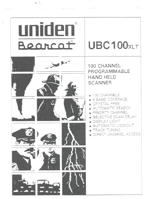 BEARCAT UBC3000XLT Hand Held Scanner Owner's Manual