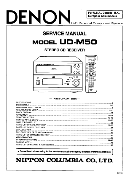 DENON UD-M50 Stereo Cd Receiver Service Manual