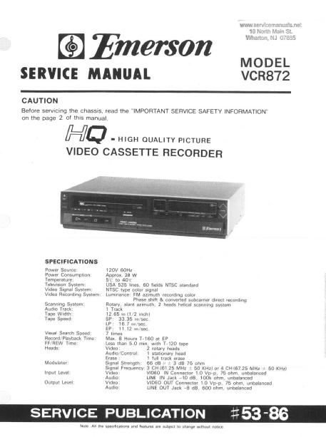 Emerson VCR872 Service Manual