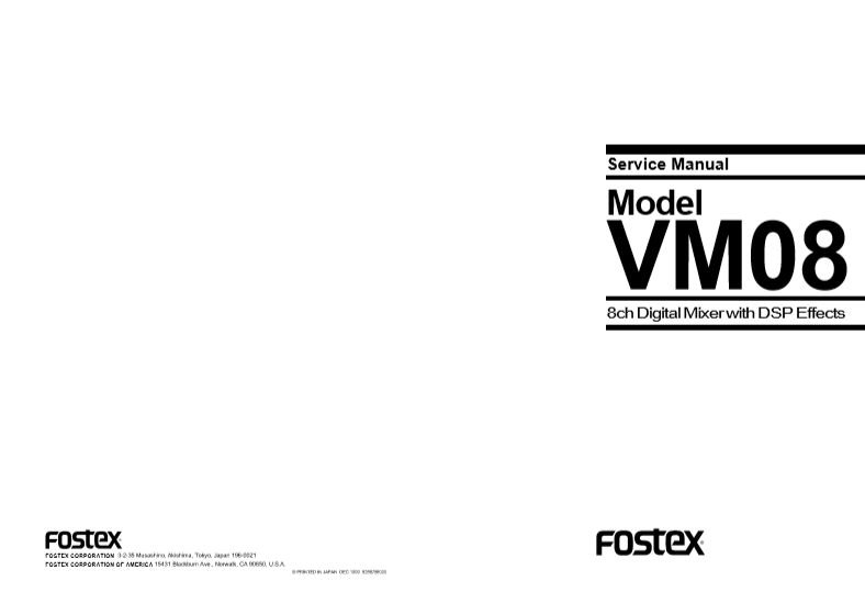 FOSTER Model VM08 Digital Mixer with DSP Effects Service Manual