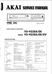 AKAI VS 422-425 Video Cassette Recorder Service Manual