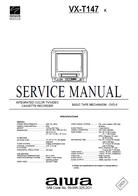 AIWA VX-T147 K Integ Color TV Video Recorder Service Manual
