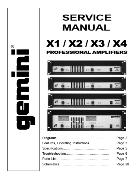 GEMINI Model X1-X4 Professional Amplifier Service Manual