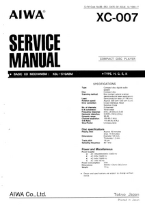 AIWA XC-007 Compact Disc Player Service Manual