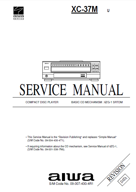 AIWA XC-37M Revision Compact Disc Service Manual