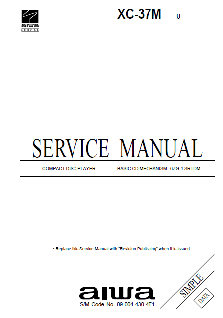 AIWA XC-37M Simple Compact Disc Service Manual
