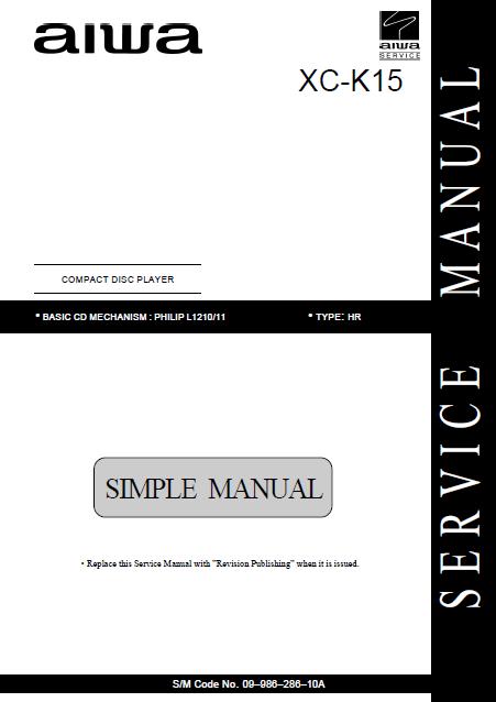 AIWA XC-K15 Compact Disc Service Manual