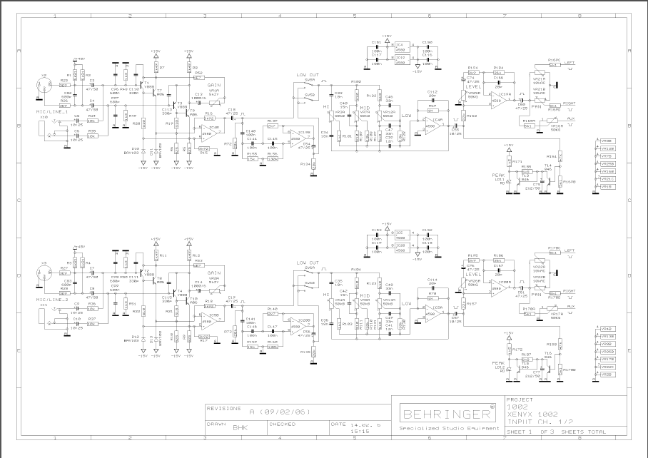BEHRINGER XENYX 1202 rev A Schematics