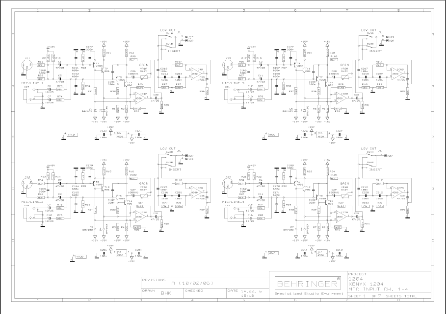BEHRINGER XENYX 1204 rev A Schematics