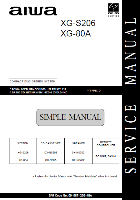 AIWA XG S206-80A Compact Disc Service Manual