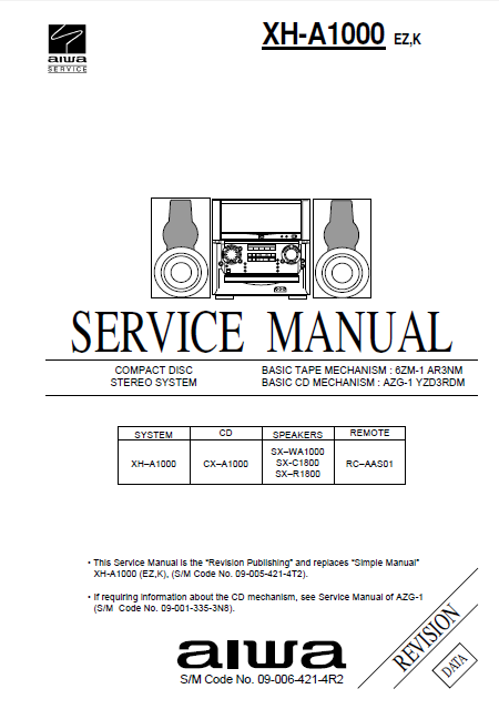 AIWA XH-A1000 Compact Disc Revision Service Manual